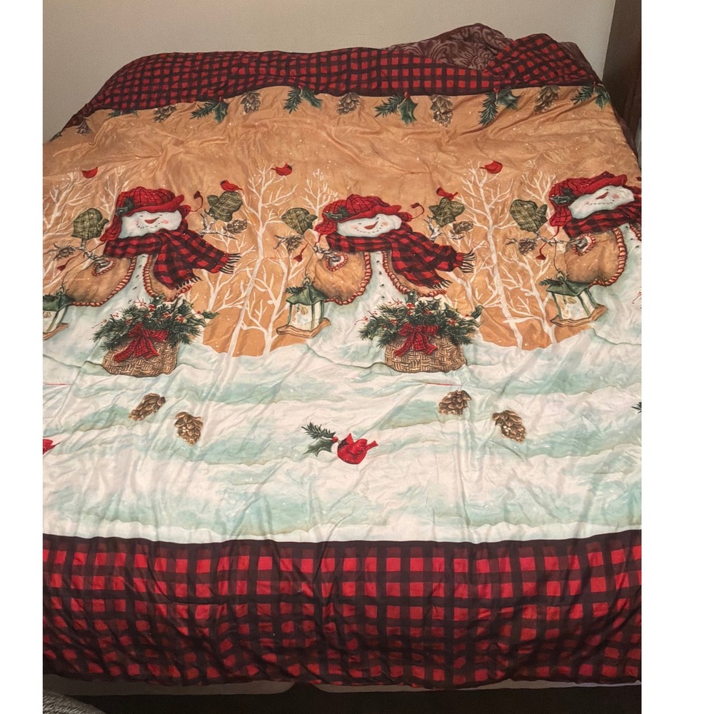 Avanti Linens Comforter Unisex F/Q Tan Good Plaid Snowman Diane Kater Holiday‎